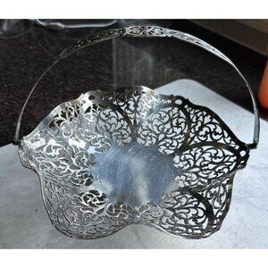 Vintage reticulated silver basket stamped EPNS Rand Made in England